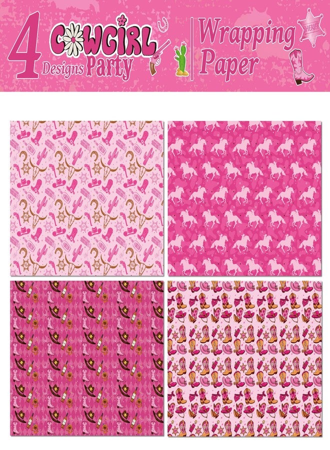 DodelyGz 12 Sheets Western Cowgirl Gift Wrapping Paper,4 Designs Wild West Cowgirl Style Wrapping Paper For Kids Woman Girl's Birthday Party DIY Gift Packing, 20 x 27 Inch (Cowgirl) - Image 2